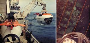 Момент спуска аппарата «Мир» на воду.
